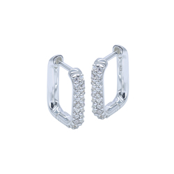 Square with Crystal Silver Hoop Earring HO-2589